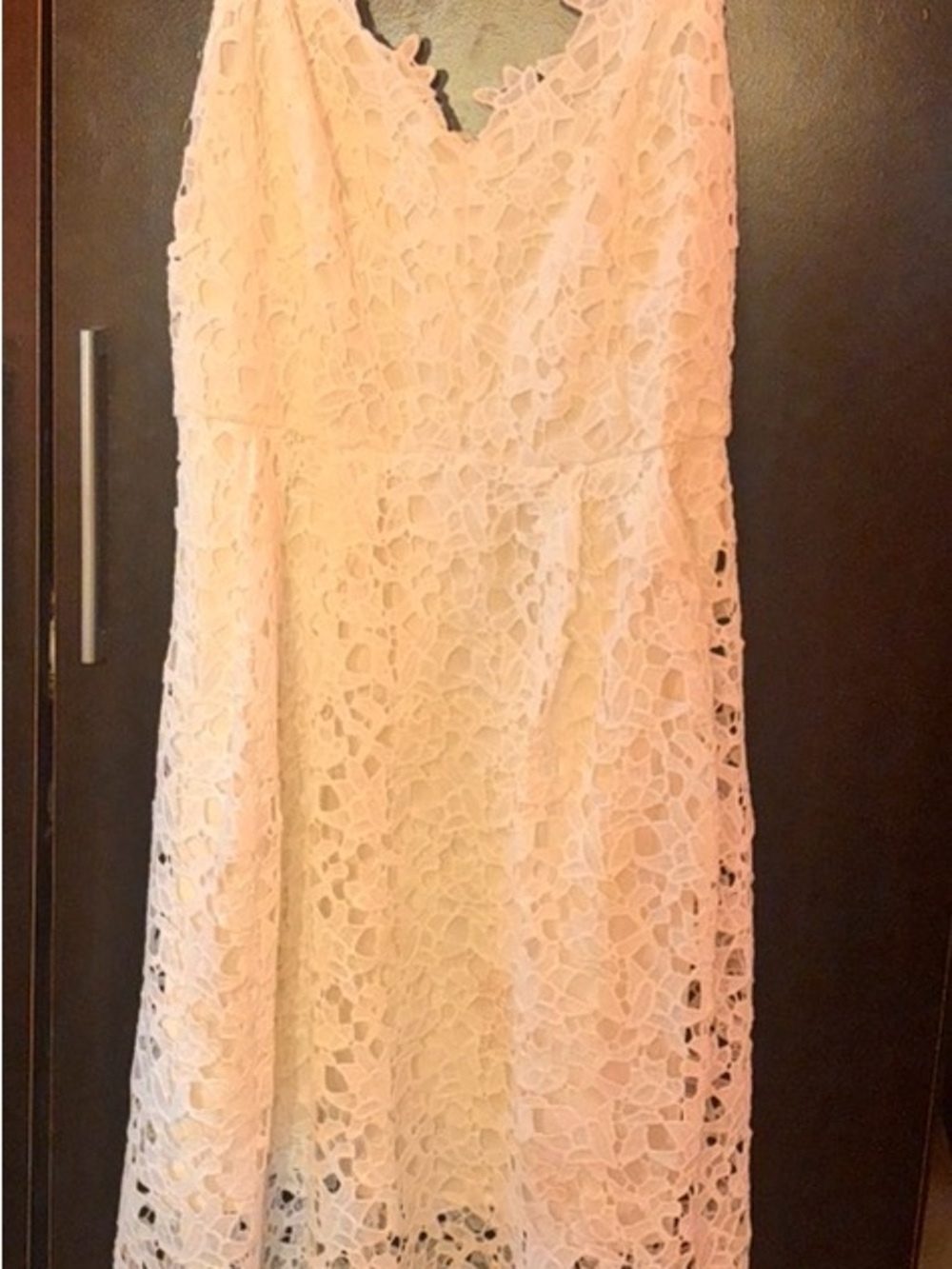 Lace Spaghetti-Strap Midi Dress in White